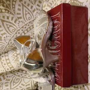 Silver ballroom dance kitten heels